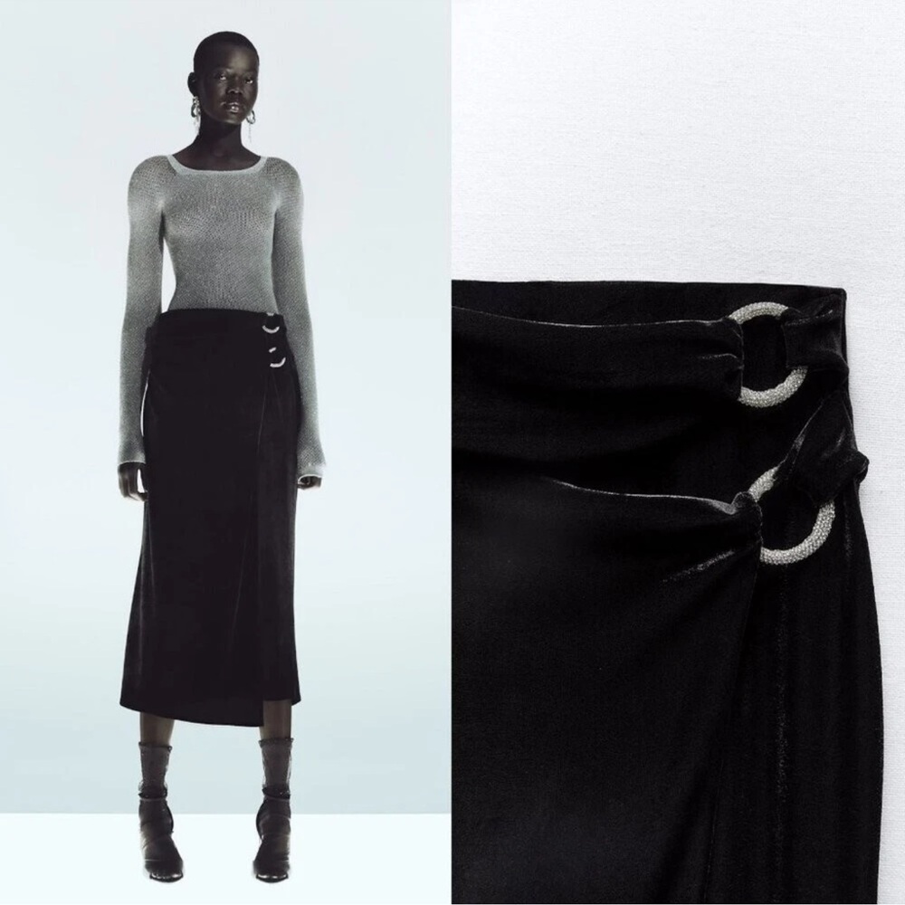 Zara Black Velvet Midi wrap skirt